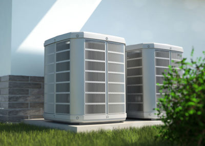 Air heat pumps beside house